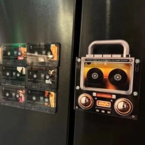 retro cassette NFC music fridge magnet with interchangeable tape card playing custom songs
