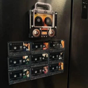 retro cassette NFC music fridge magnet with interchangeable tape card playing custom songs