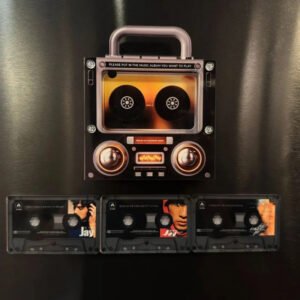 retro cassette NFC music fridge magnet with interchangeable tape card playing custom songs