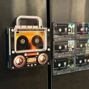 retro cassette NFC music fridge magnet with interchangeable tape card playing custom songs