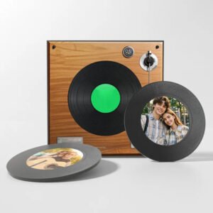 NFC disc music fridge magnet with interchangeable song discs on refrigerator