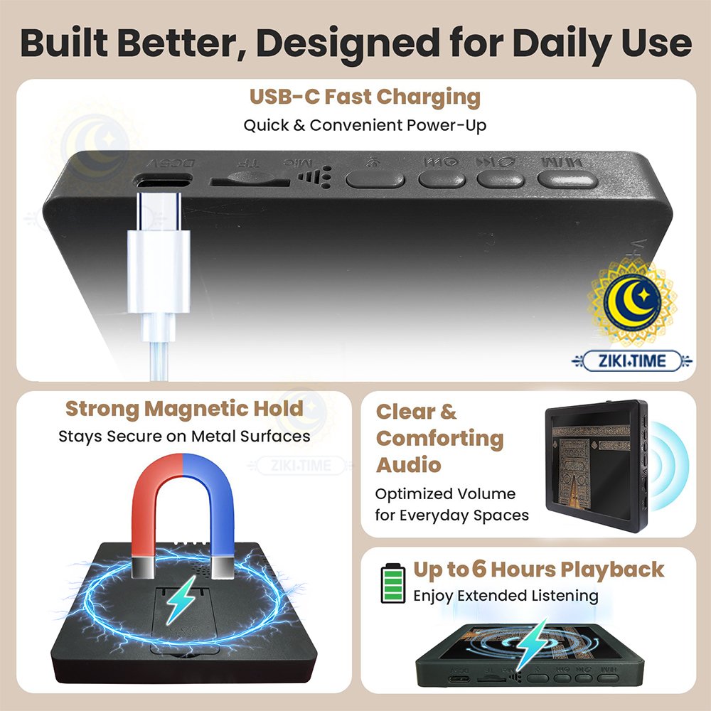 SHIA Quran Magnet Speaker for Fridge | Preloaded Quran Audio Player with Surah, Dua & Ziyarat Recitations, Magnetic Islamic Gift with USB-C Charging - Image 4