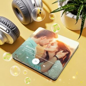 Square music fridge magnet personalized photo and song couple gift