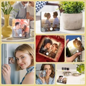 Square music fridge magnet personalized photo and song couple gift