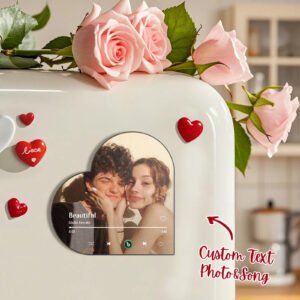 Heart shape music fridge magnet custom photo couple gift with built in music player