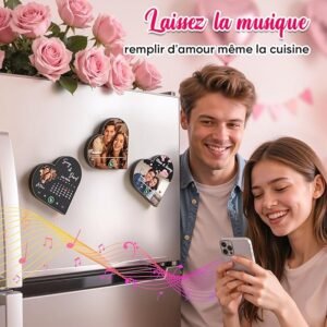 Heart shape music fridge magnet custom photo couple gift with built in music player