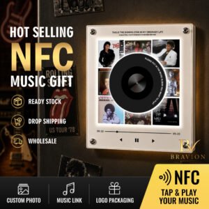 NFC music fridge magnet with custom artist design and audio playback function