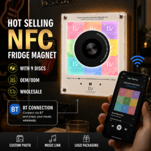 Bluetooth NFC music fridge magnet with LED light and 9 discs