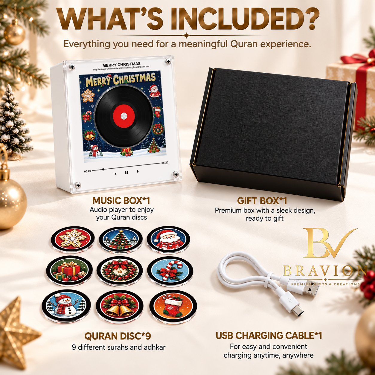 BRAVION NFC Music Fridge Magnet with Rotating Vinyl Discs and LED Light