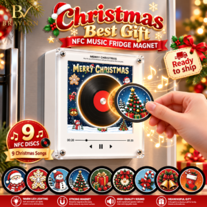 BRAVION NFC Music Fridge Magnet with Rotating Vinyl Discs and LED Light