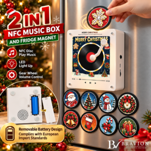 BRAVION BV30 NFC Music Fridge Magnet with Gear Volume Control and 9 Customizable Music Discs