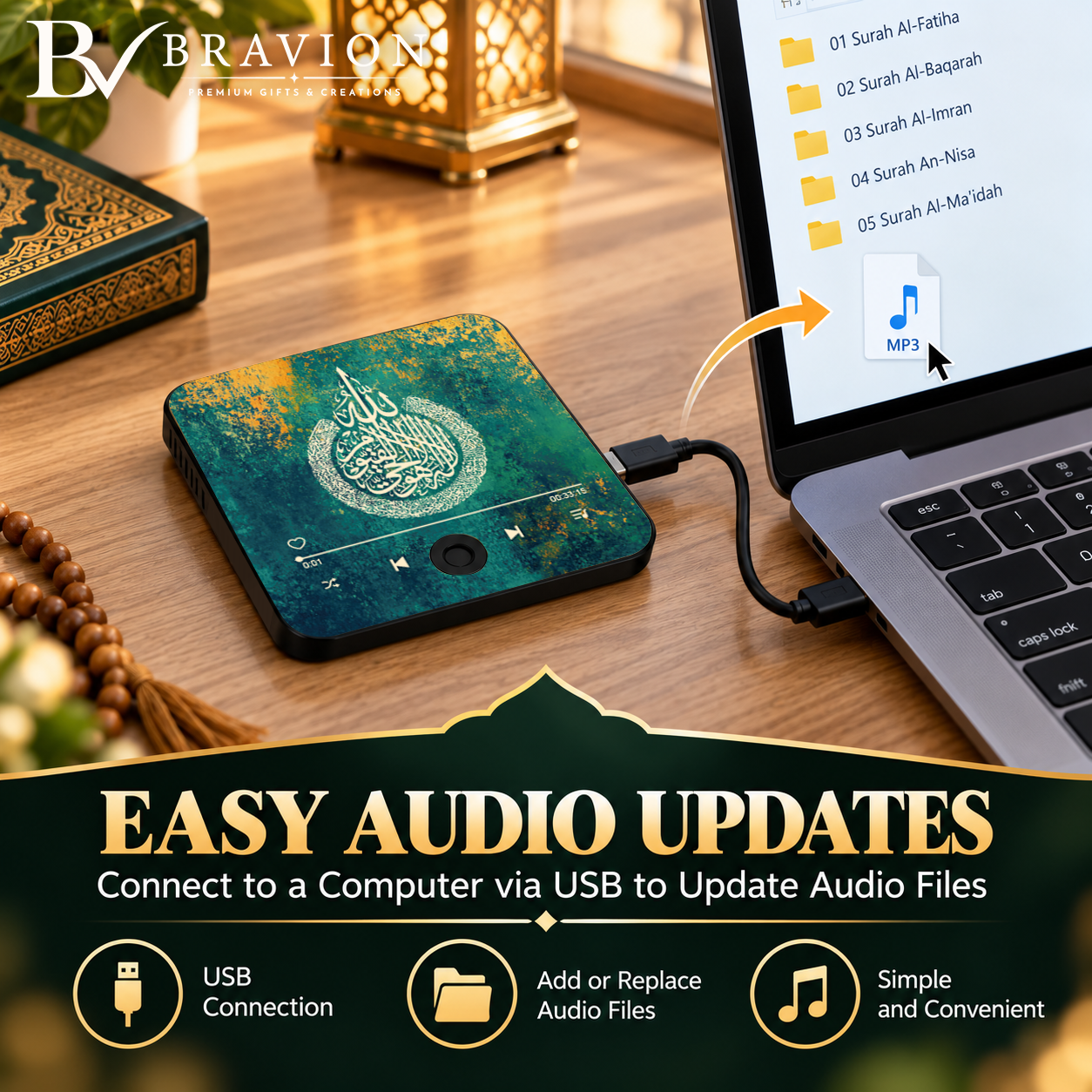 BRAVION Quran Speaker Fridge Magnet with One-Button Operation